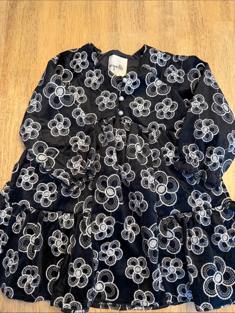 Vignette Black Floral Embroidered Kids Dress